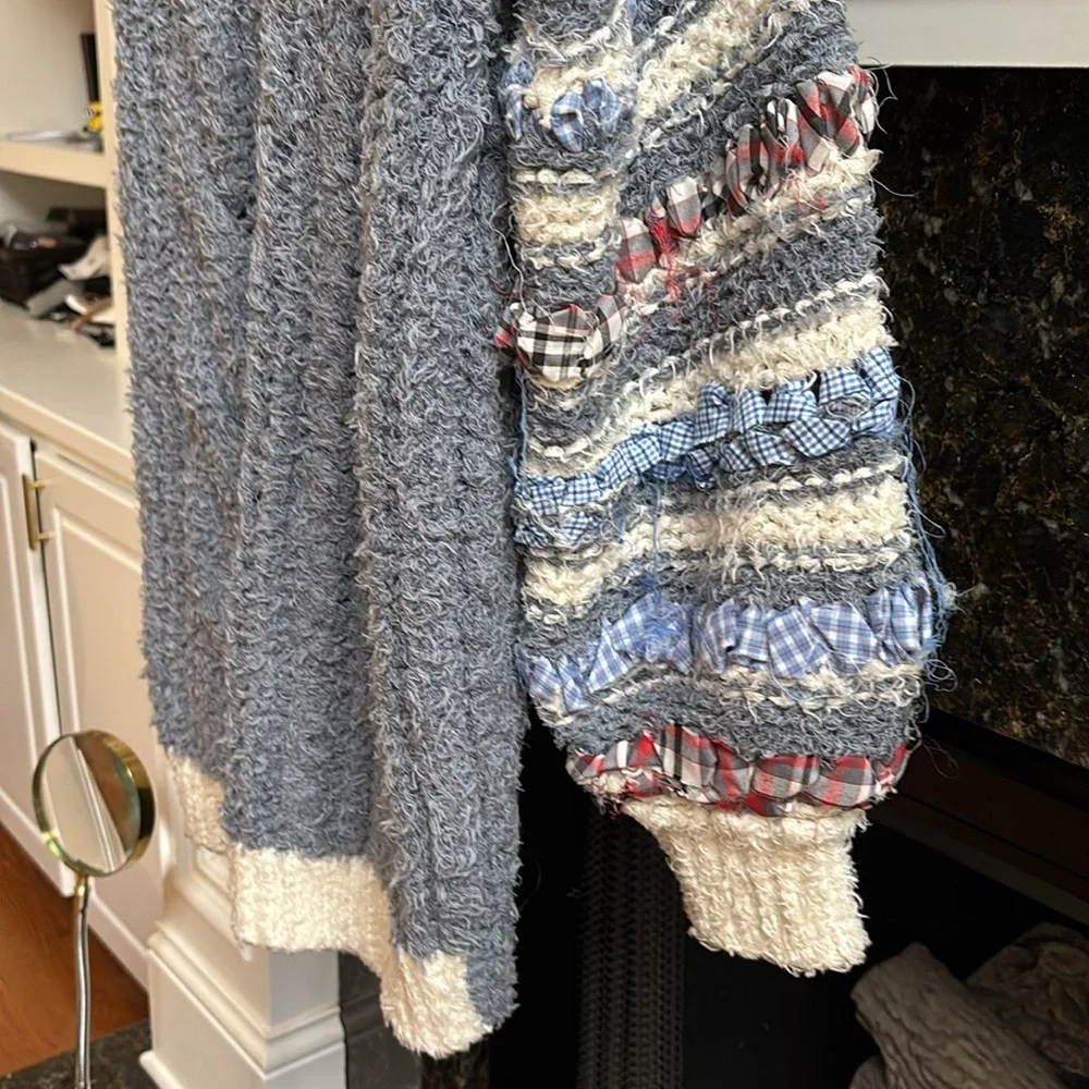 Care Free People Life's Purpose knit woven ribbon trimmed cardigan sweater sz.XS
